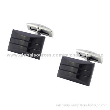 Stainless steel cufflinks, interval plating IP black and fashionable, grid pattern